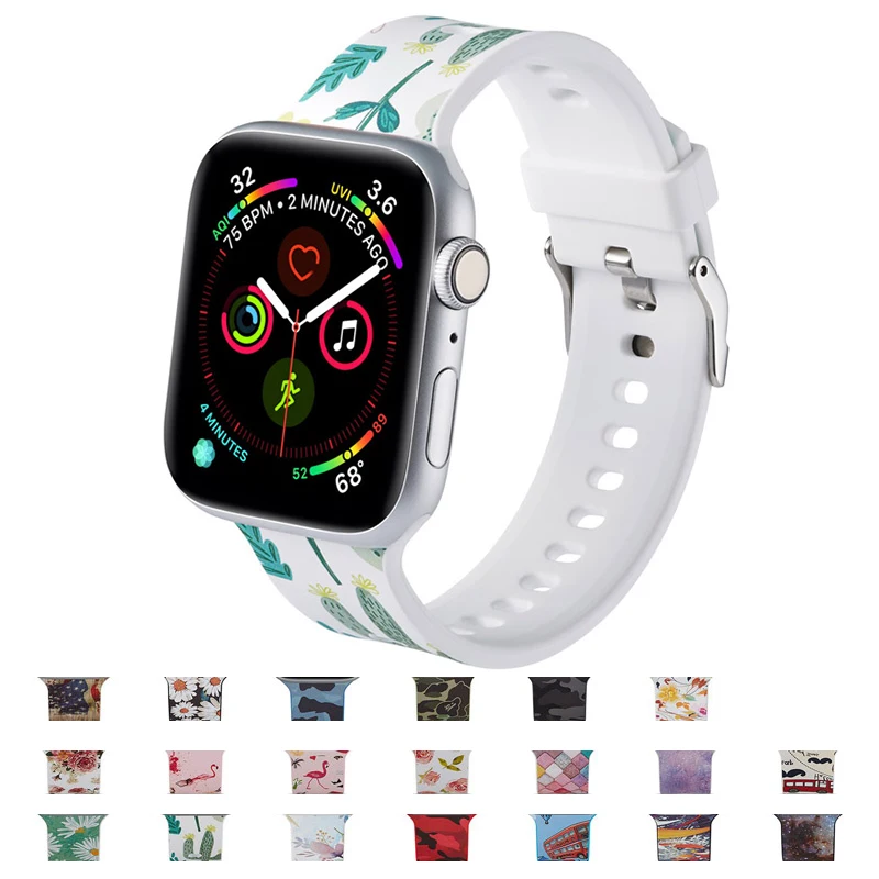 Спортивный мягкий силиконовый ремешок для Apple Watch 38 мм 42 мм 40 мм 44 мм браслет для iWatch серии 5 4 3 2 1 рисунок Фламинго ремешок