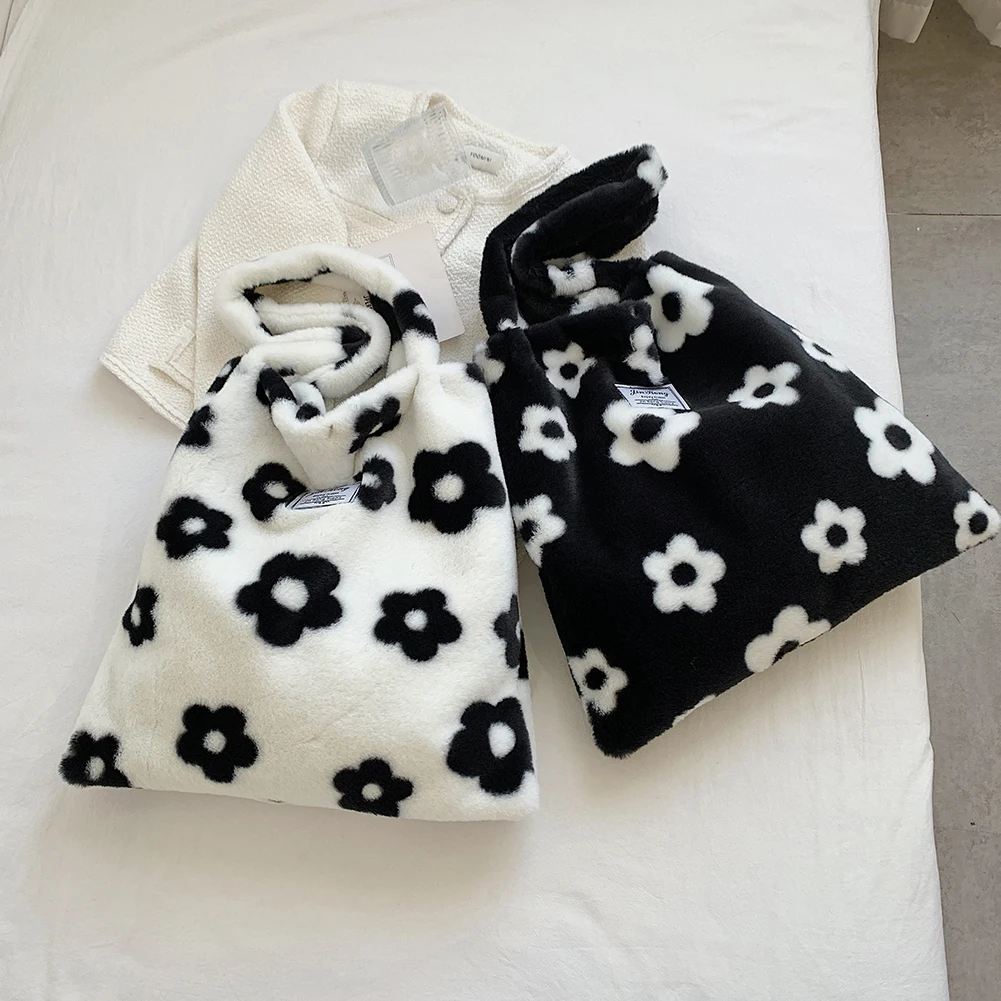 

Сумка женская плюшевая с верхней ручкой, саквояж большой вместимости с цветочным узором, Зимний дизайнерский чемоданчик