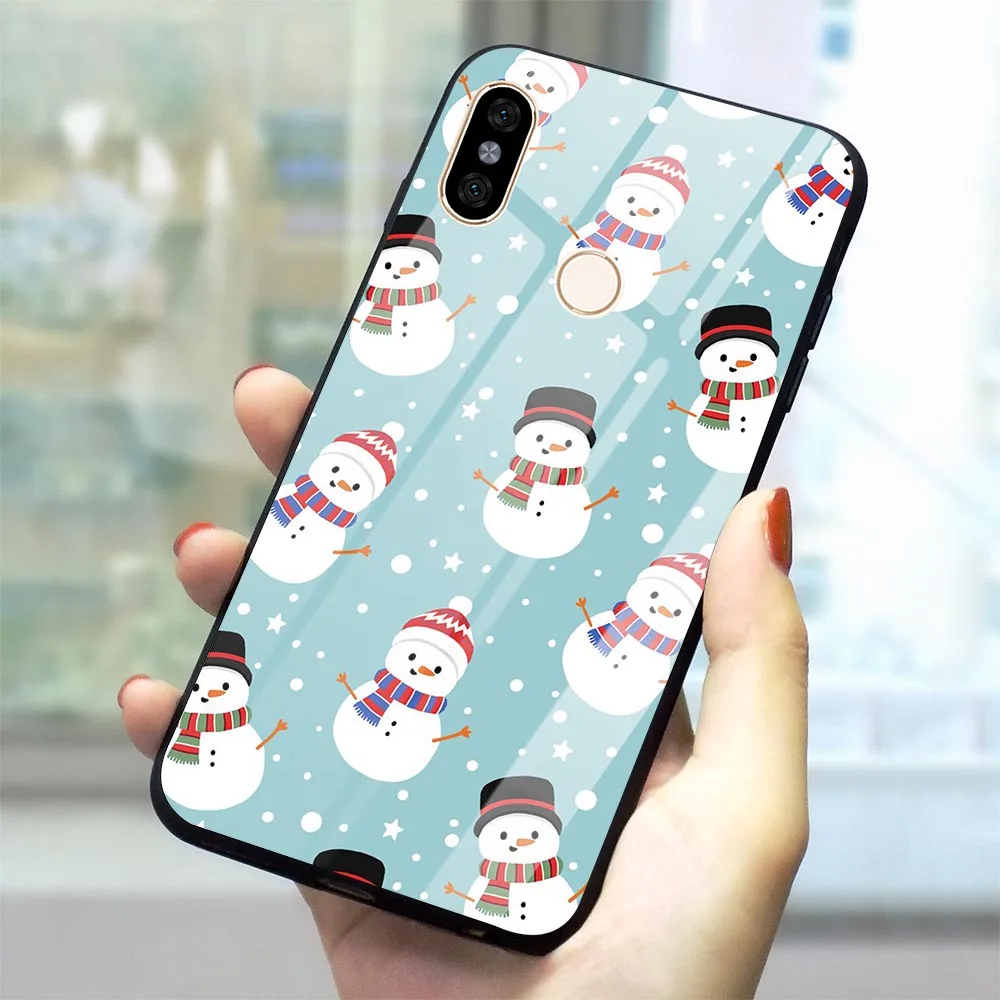 Новогодний чехол для телефона Xiao mi Pocophone F1 Note 5 6 7 Pro Red mi 4X 6A mi A1 A2 8 Lite 9 из закаленного стекла
