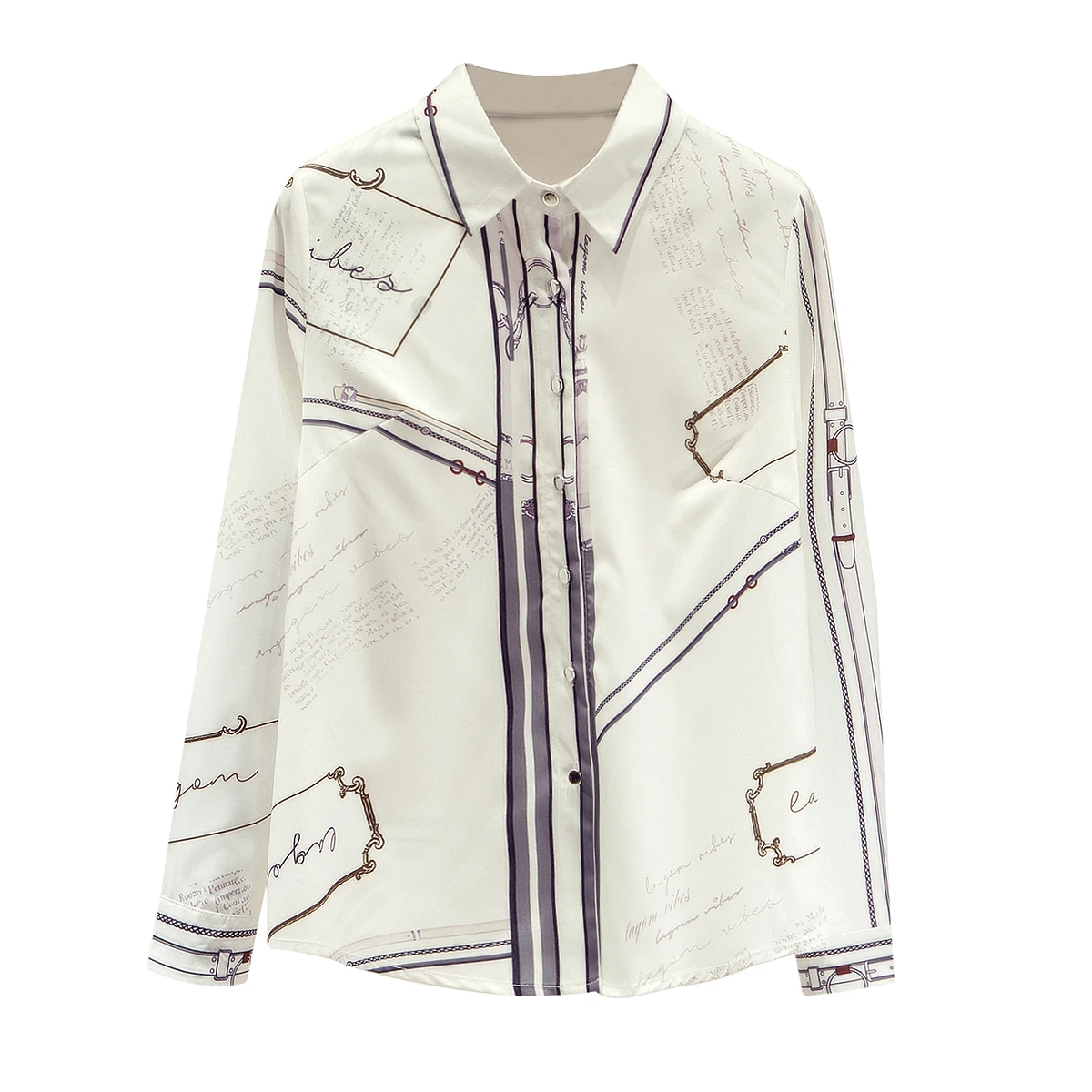 

Houthion Silk Women's Blouses Fashion Casual Silk Shirt New Korean Style Long-sleeved Top Printed Blouse Buttons Full