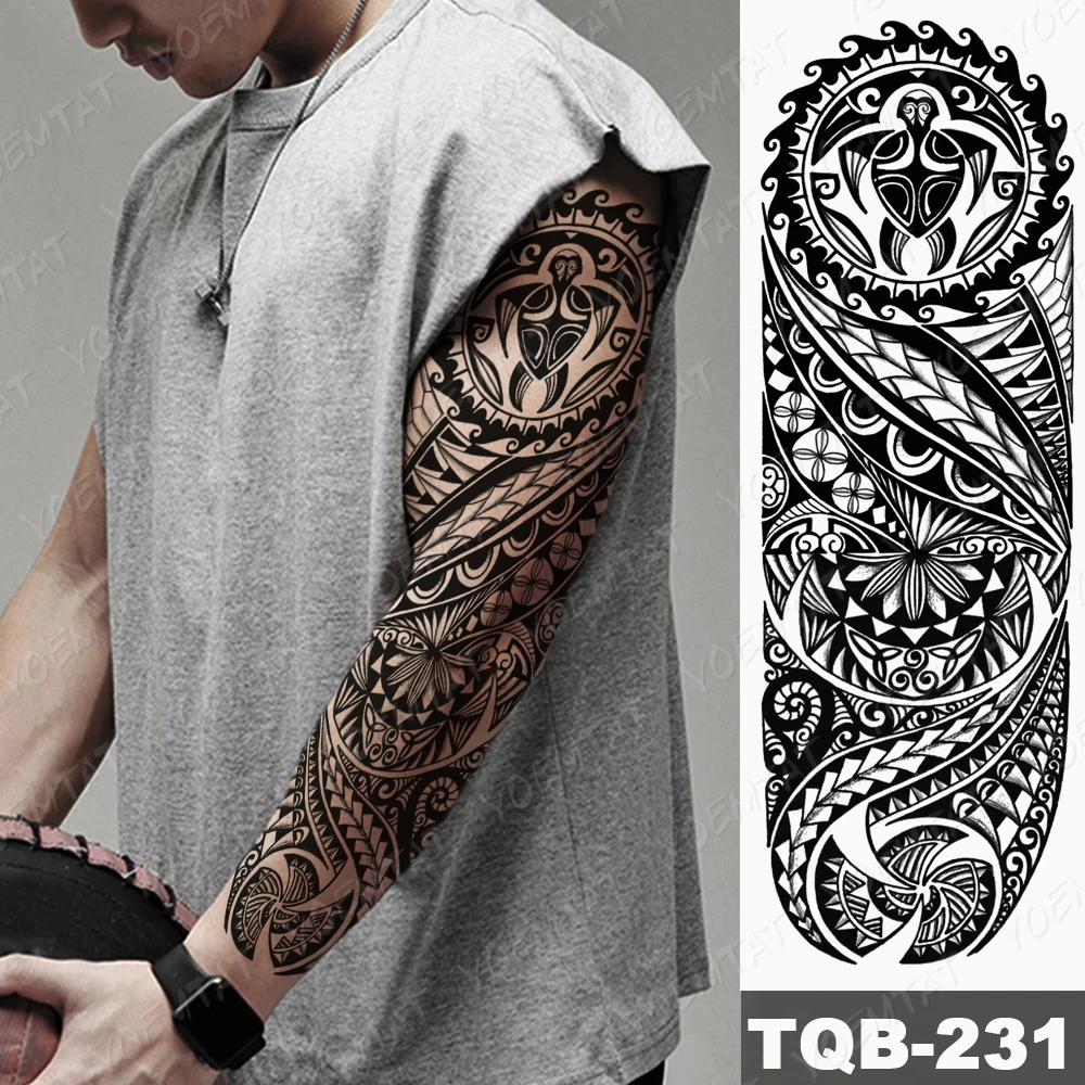 

Waterproof Temporary Full Arm Tattoo Stickers Big Flame Tribal Totem Flower Flash Tattoos Man Body Art Fake Sleeve Tatto Female