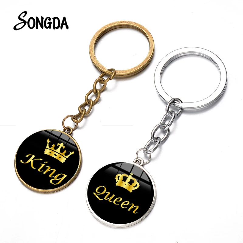 SONGDA Her King His queen модный брелок с золотой короной, высокое качество, брелок для пары, чавейру, с буквенным принтом, подарки на день Святого Валентина