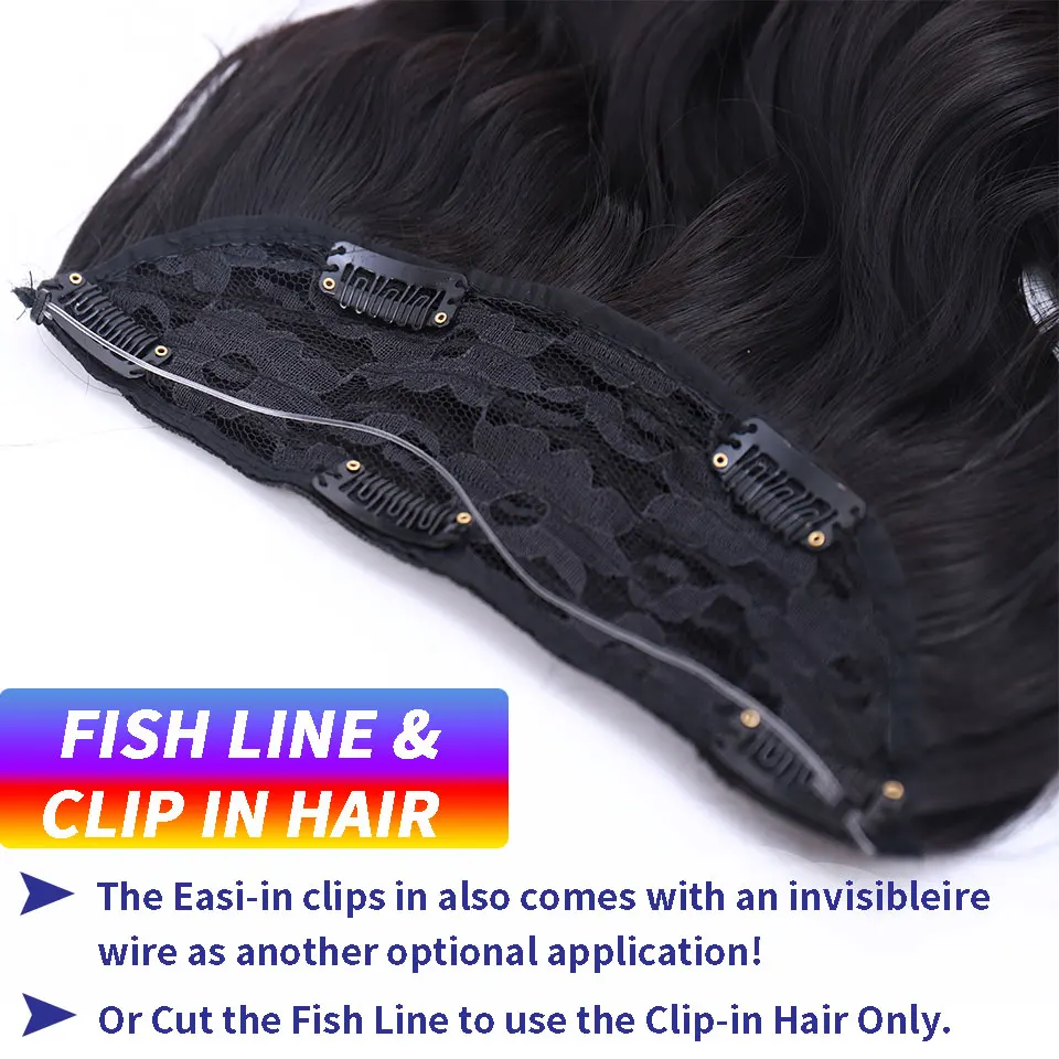 Fish Line with Clip in Hair Extensions Natural Pieces Real 24 inch Synthetic Flip Wavy | Шиньоны и парики