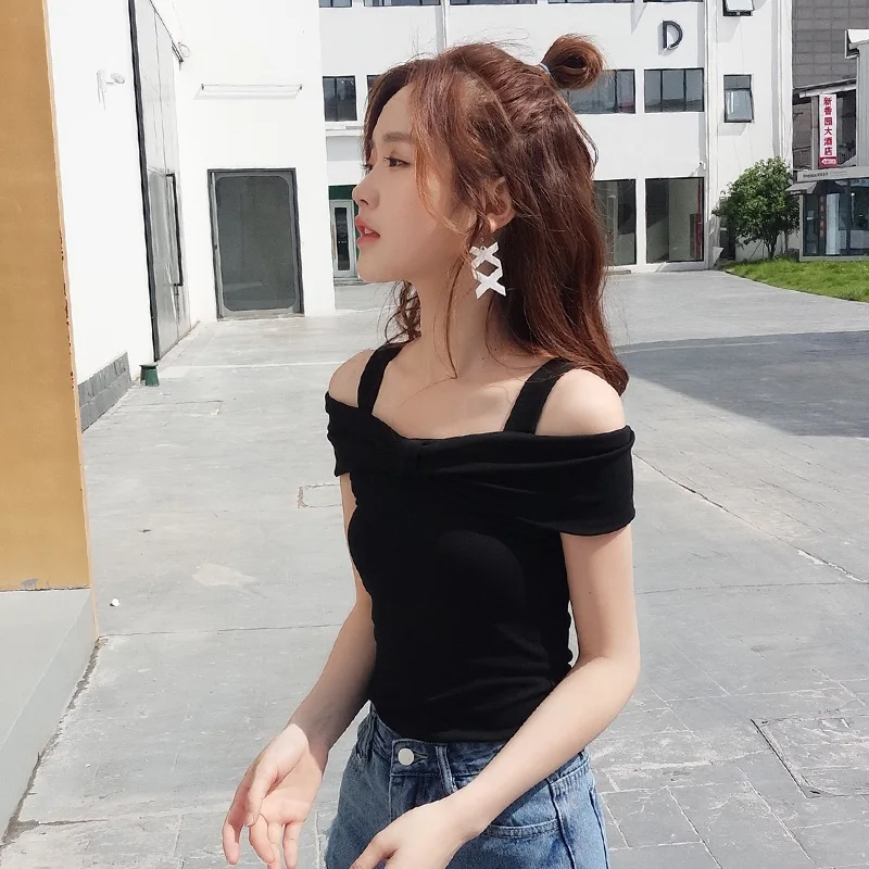 COIGARSAM Сексуальная Блузка с оборками женская летняя блузка без рукавов вырезом