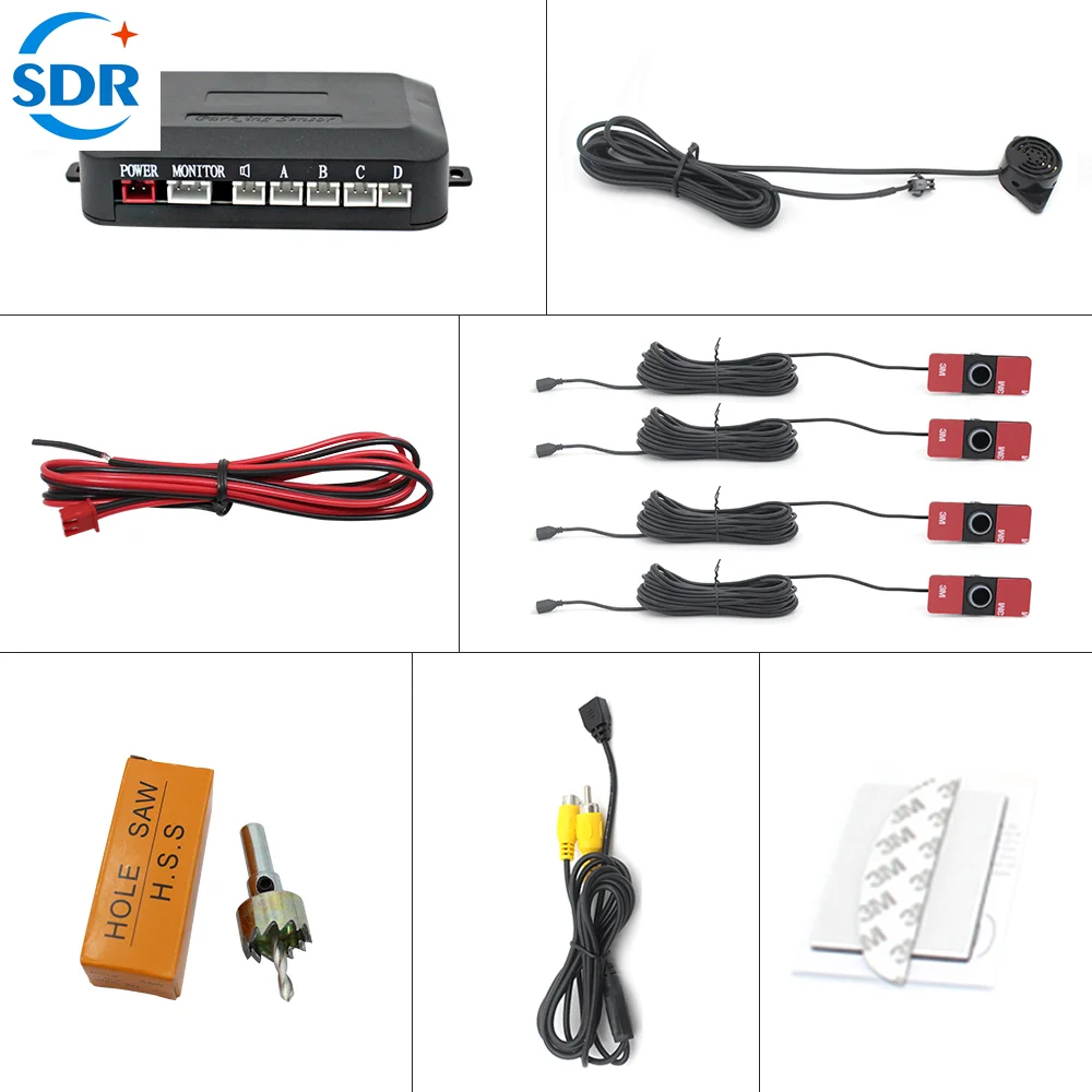 

Car Video Parking Sensor Reverse Radar Detector System 16.5mm Original Flat Sensors Can Connect Car DVD Monitor Rear Camera