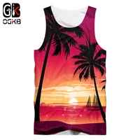 ogkb new vest mens fashion casual 3d hawaiian print sunset beach sleeveless quick dry top womens hawaiian vest oversized