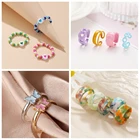 Новинка, набор винтажных колец для женщин, панк, хип-хоп, модное розовое милое кольцо из смолы с цветком, любовным сердцем, оптовая продажа, ювелирные изделия, винтажные подарки