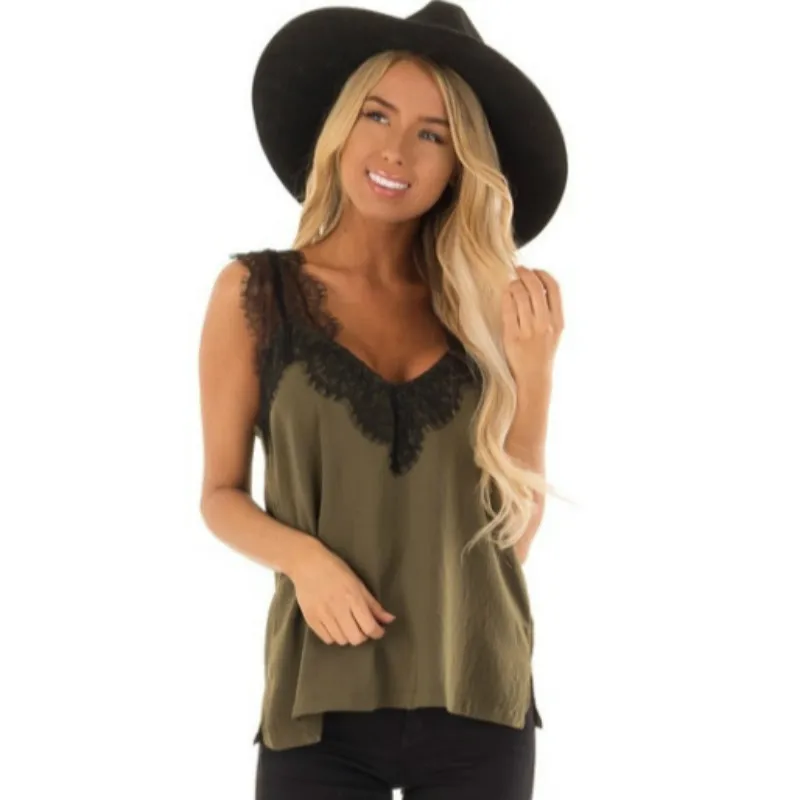 Женский Кружевной укороченный топ на бретельках без рукавов с v образным вырезом