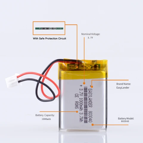 Литий-полимерный аккумулятор JST 803040, 1000 мАч, 2,54 мм, 2pin, 3,7 в, литий-полимерный аккумулятор для Mp3 DVD PAD, мобильного планшета, ПК, внешний аккумулятор для камеры