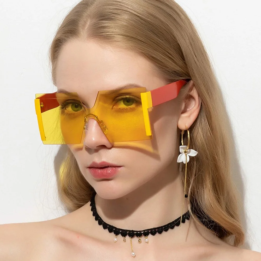 

Trending Big Frame Square Sunglasses For Women Brand Designer Vintage Rimless Sun Glasses Ladies Gradient Shades Luxury Sunglass