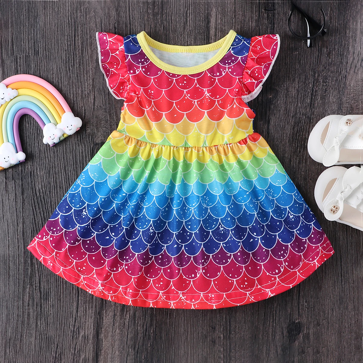Toddler Infant Baby Girl Dress Summer Round Neck Mermaid Short Sleeve Colorful Dresses Clothing 6M-3T | Детская одежда и обувь