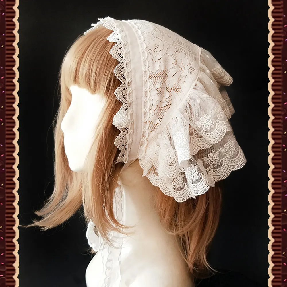 

Sugar and Mucha ~White Lolita Head Scarf Ruffled Hair Wrap by Infanta
