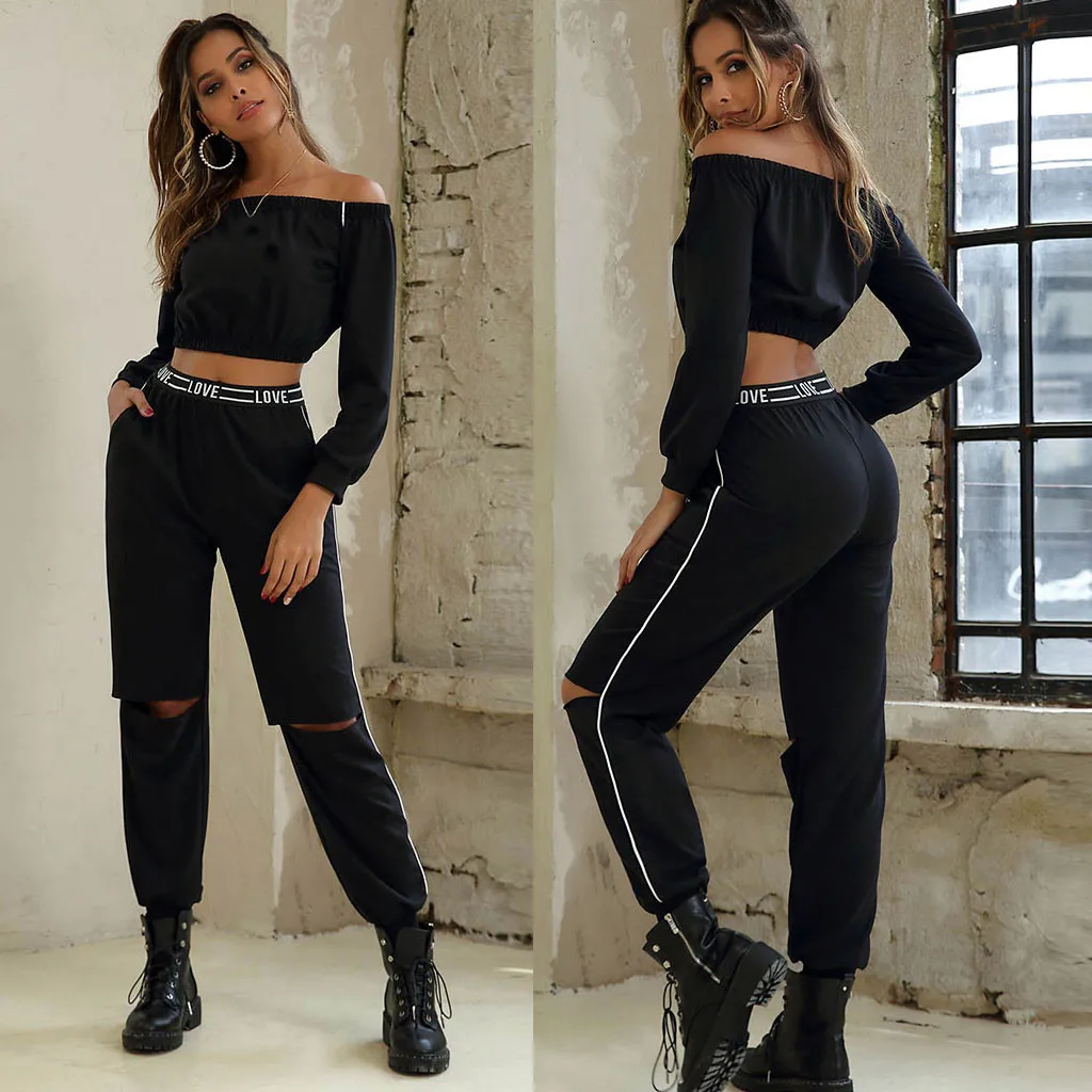 Женская однотонная Спортивная футболка с длинным рукавом блузка и штаны