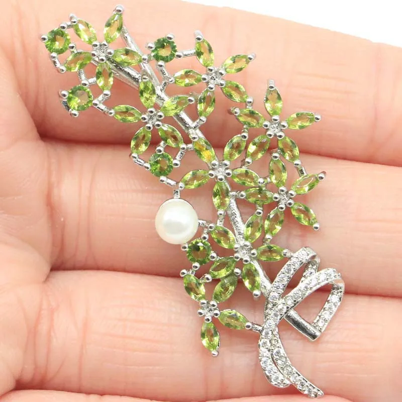 54x25 мм романтичный Зеленый Перидот белый жемчуг подарок для женщин свидание