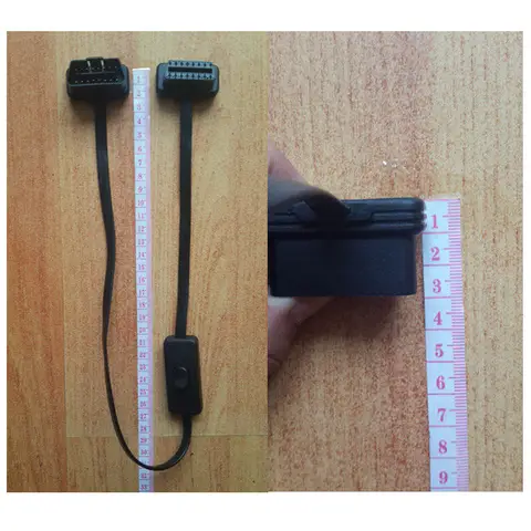 Автомобильный удлинитель OBD2, кабель-лапша с 16-контактным штекером на 16-контактный разъем, 60 см, с выключателем