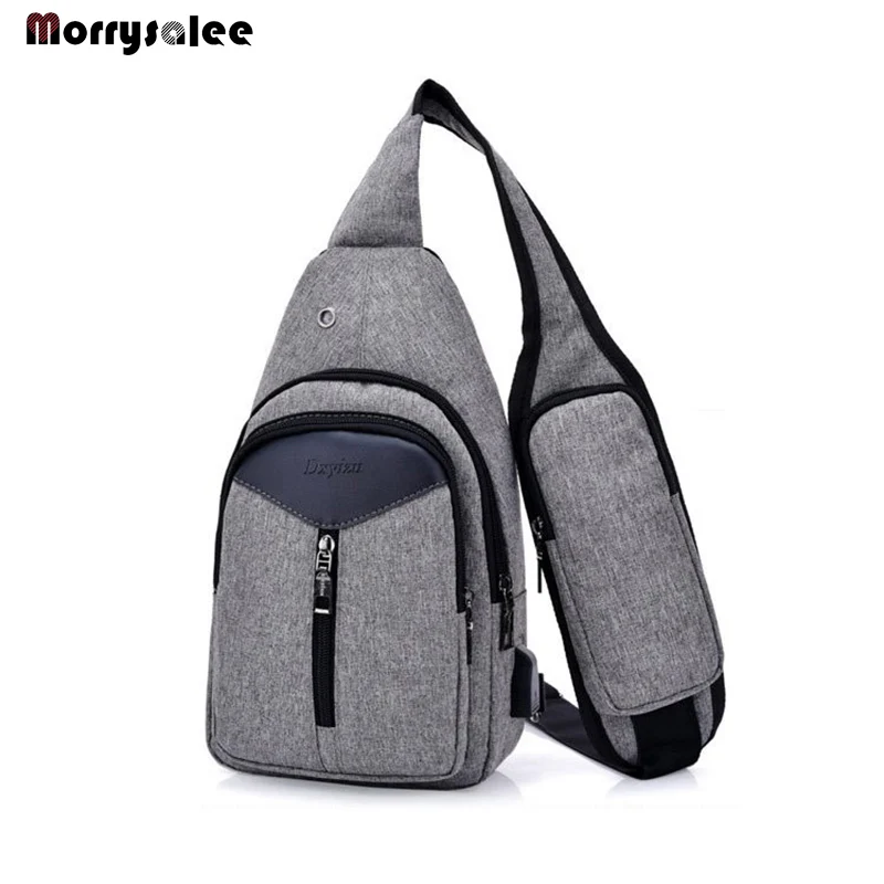 Unisex Anti-Theft Male USB Chest Bag Men Hidden Shoulder Messenger Bags Casual Retro Crossbody Bag Canvas Motorcycle Sling Bags