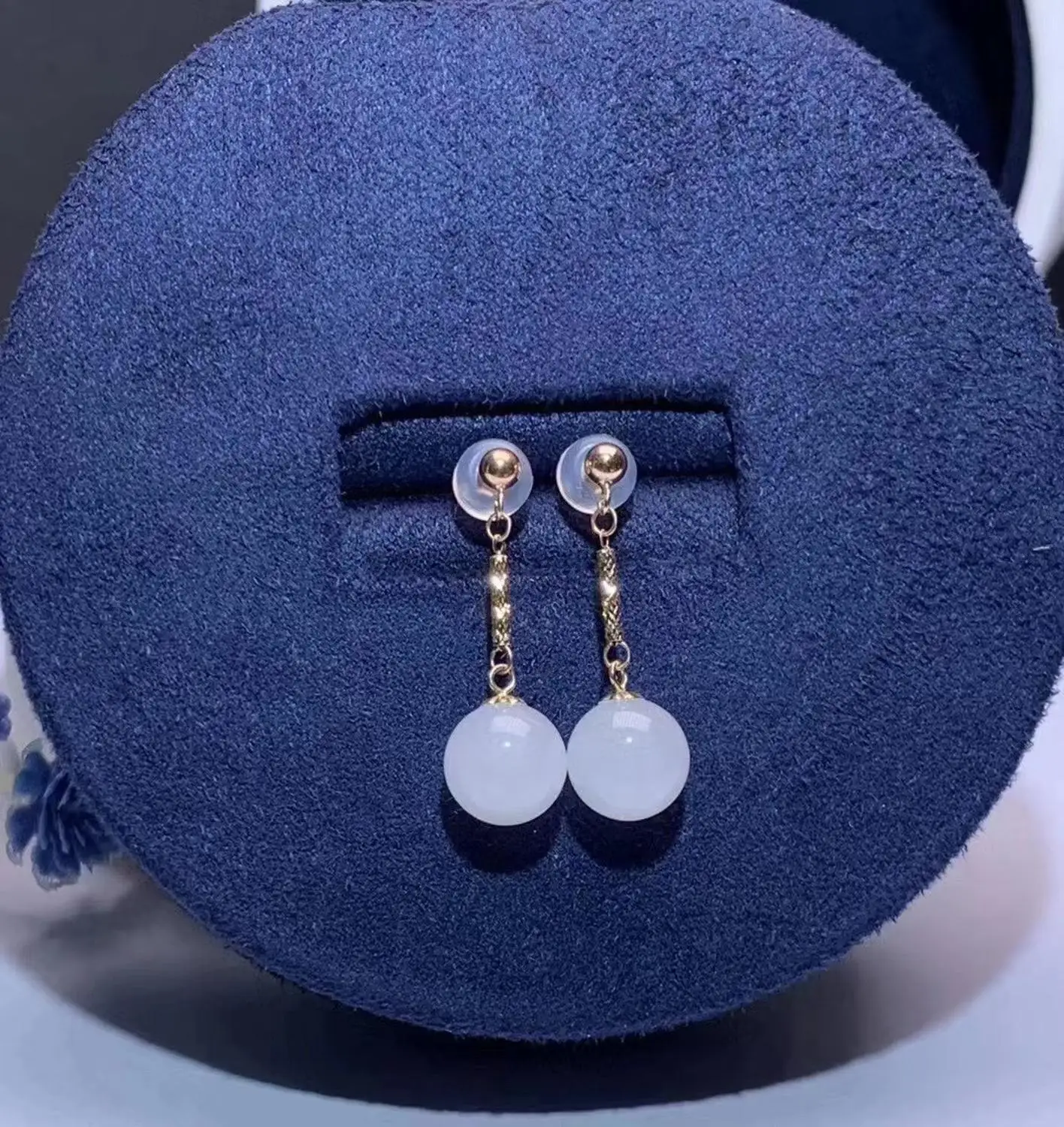 

SHILOVEM 18k yellow gold real natural White Jasper Stud Earrings classic wholesale Fine women gift new myme0808235hby