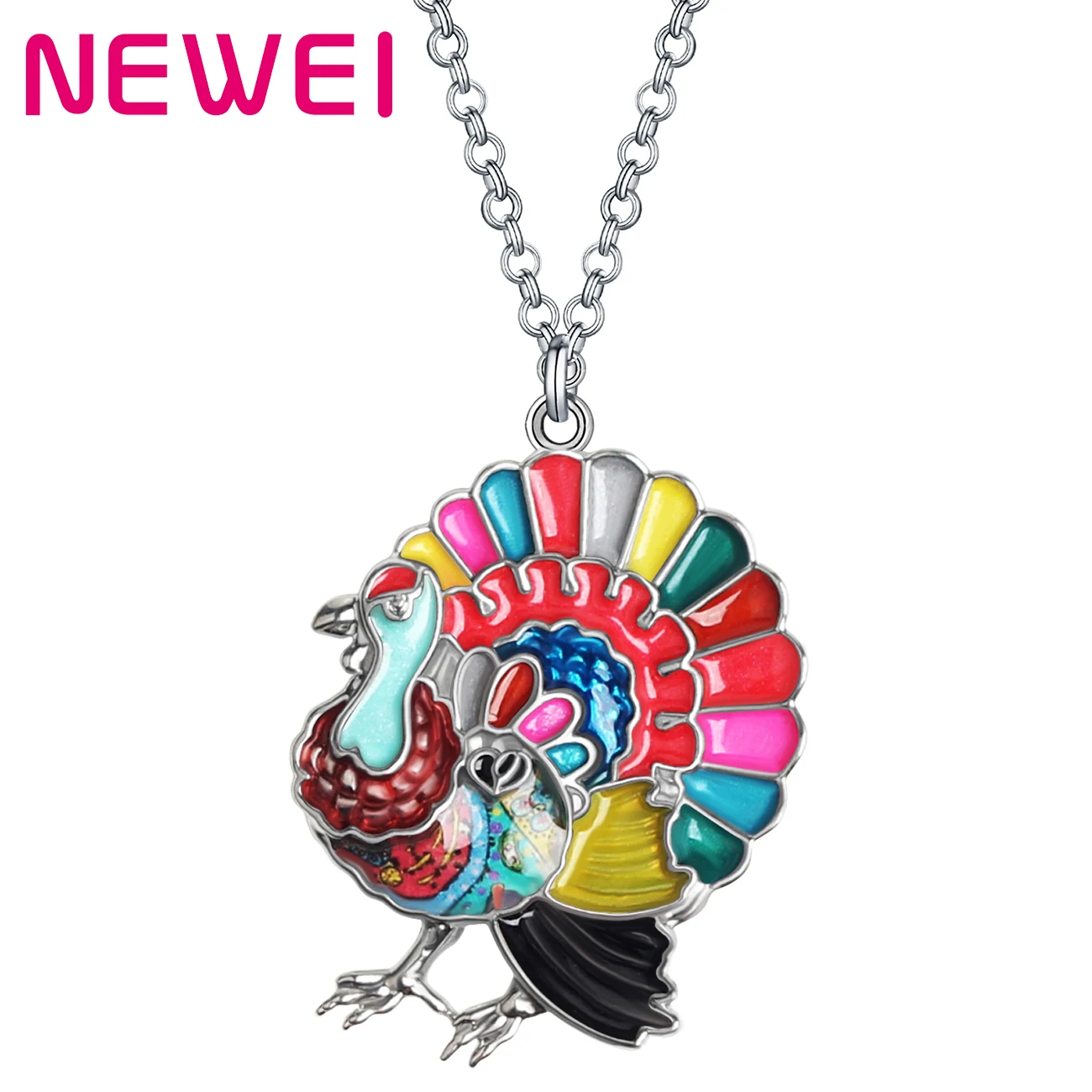 

NEWEI Enamel Alloy Floral Thanksgiving Turkey Chicken Necklace Pendant Chain Charm Gifts Trendy Jewelry For Women Girls Teens