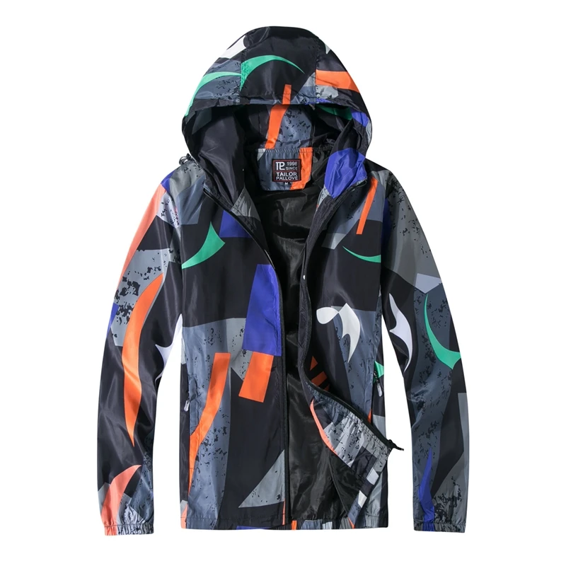 

New Men's Printed Jacket Hooded Sports Casual Jacket Men's Outdoor Quick-drying Windbreaker Plus Size Jacket for Men