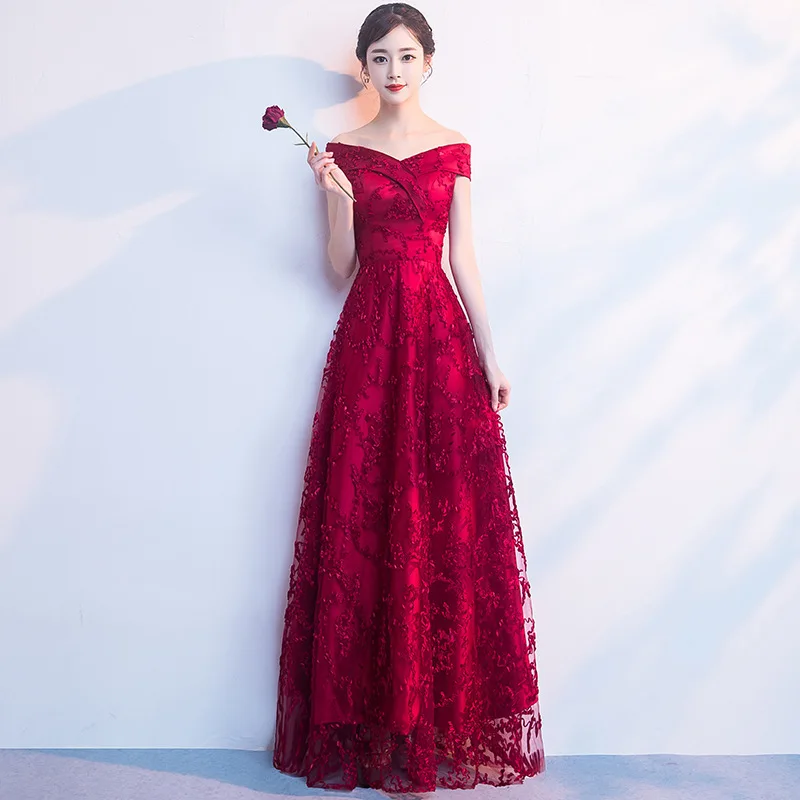 toast take the bride 2018 new autumn a word shoulder brief paragraph recalls dignified atmosphere long dress is female | Свадьбы и