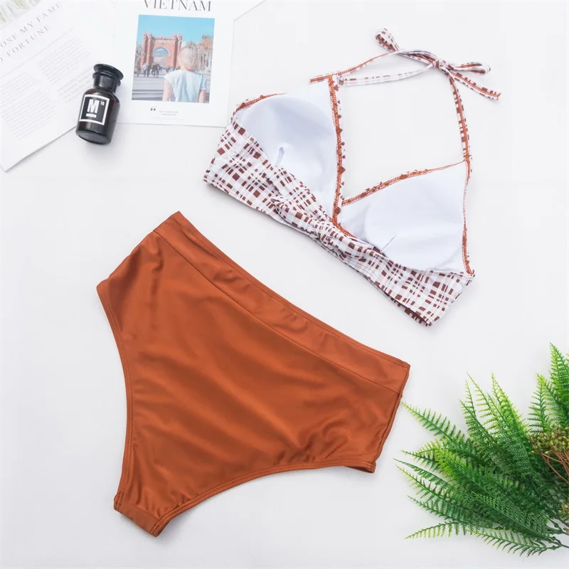 Новинка 2020 сексуальный женский купальный костюм в клетку с принтом крест-накрест