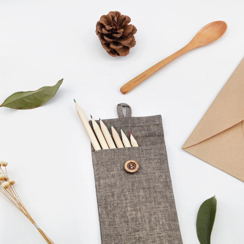 Пенал классический серый льняной ткани Кнопка хранения ручная сумка ручка