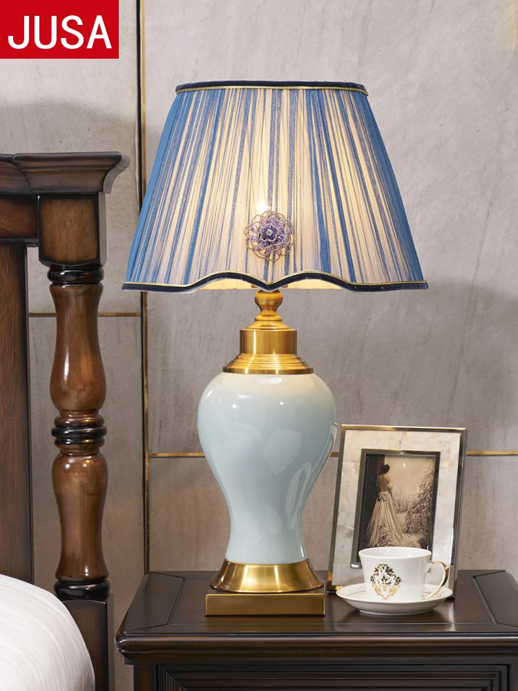 Зеленая Керамическая Настольная лампа в американском стиле домашний декор для