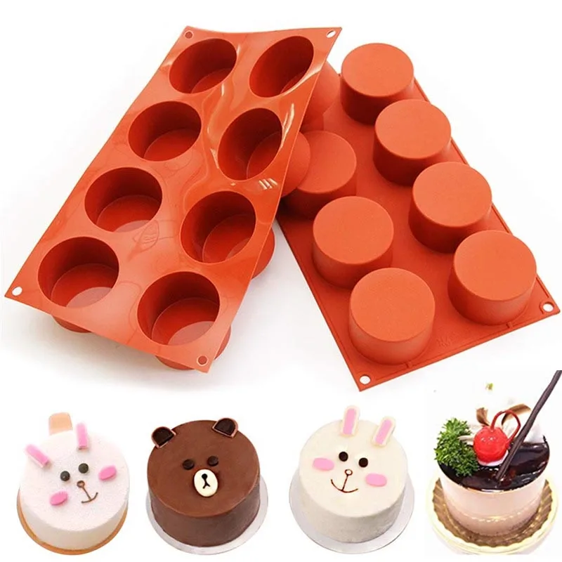 

8 Holes Round Silicone Cake Mold 3d Handmade Cupcake Jelly Cookie mould Mini Muffin Soap Maker Eco-friendly Diy Baking Tools