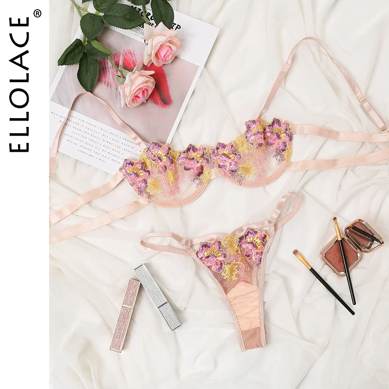 Ellolace Floral Sexy Lingerie Set Woman 2 Pieces Underwear Women Bra With Bone Push up Briefs Sets Erotic Lingerie Wholesale