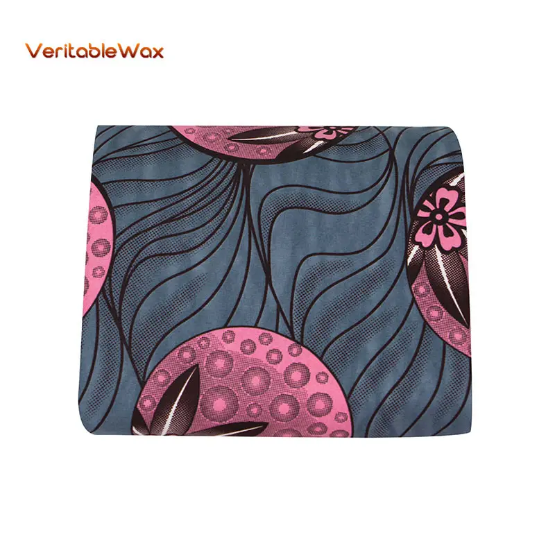 Полиэфирная ткань VeritableWax темно-розовая с принтом фруктов Африканский материал