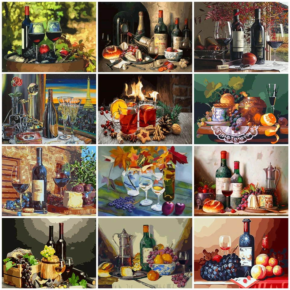 AZQSD DIY картина маслом Краски ing по номерам красное вино уникальный подарок Unframe