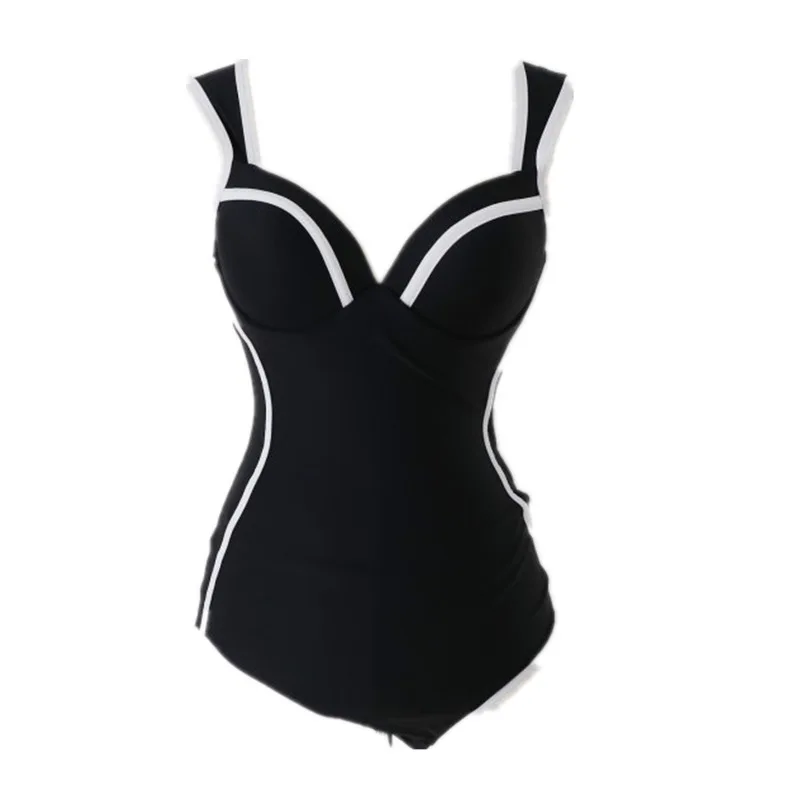 

Trikinis Woman Solid Swimwear Swimsuit Women Summer Sexy One Piece Swim Suits One-Piece New Hepburn Black White Polyester