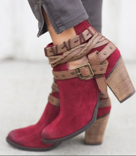 

Women Boots Fashion Casual Ladies Shoes Martin Boots Suede Leather Buckle Boots High Heeled Zipper Snow Shoes For Femme2019