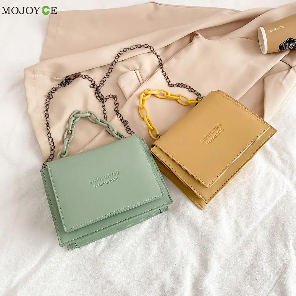 

Сумка женская квадратная на цепочке, модный мессенджер из искусственной кожи, однотонный саквояж на плечо, повседневные принадлежности