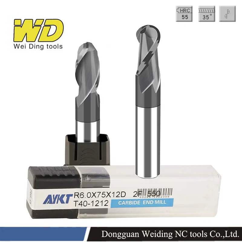 R0.5 R1 R2 R3 R4 R5 R6 2 Flutes Ball Nose Cutting tools Tungsten carbide End Mill CNC Router Bit HRC55 Milling Tool |