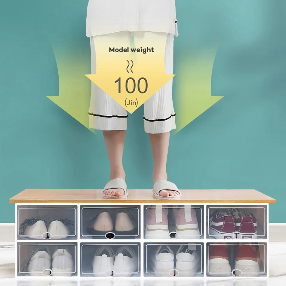 

Stackable Shoe Storabe Box Foldable Plastic Organizer with Transparent Lid Shoe Solid Color Container Bin