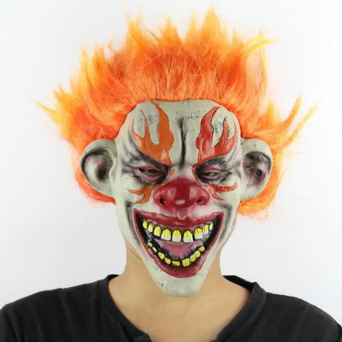 

Evil Scary Halloween Flame Clown Mask Rubber Latex with Hair Funny Joker Halloween Party Costumes Props Adult One size