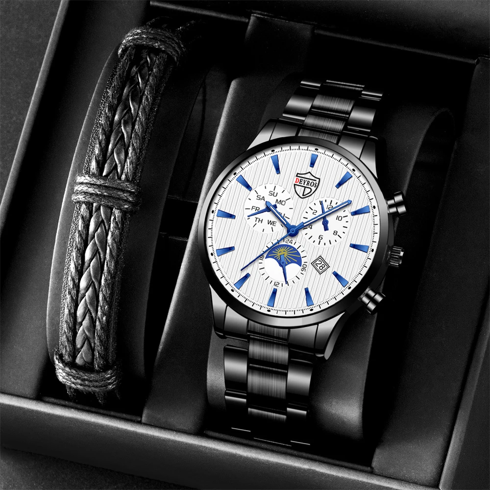 

2021 Luxury Business Mens Watch Stainless Steel Quartz WristWatch Male Watch Wristband Calendar Luminous Clock relogio masculino