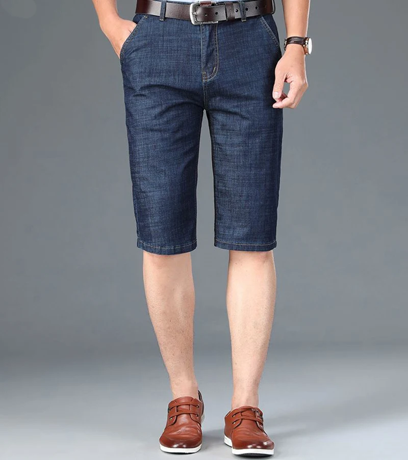 MOGU тонкие тянущиеся джинсовые шорты мужские прямые большой размер 40 средняя