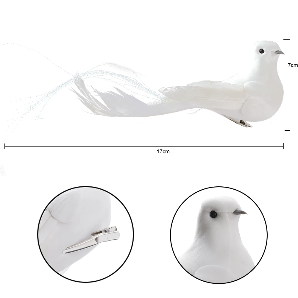 

12pcs Artificial White Pigeon Craft DIY Simulation Foam Bird White Feather Ornaments for Wedding Decoration Party Accessories