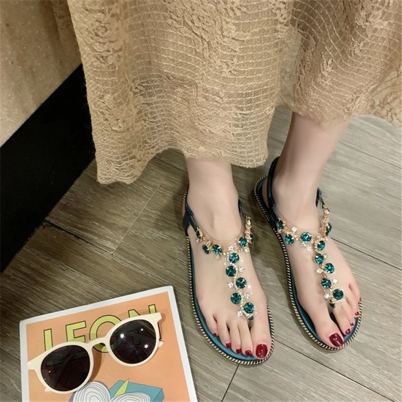 

Women's shoes sandals 2021 summer new low-heel Roman wind rhinestone fashion herringbone flip-flop sandals