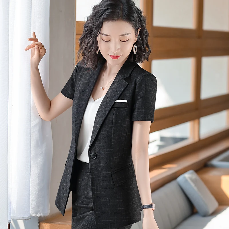 Женский элегантный Блейзер в шотландскую клетку темно-синий блейзер с коротким