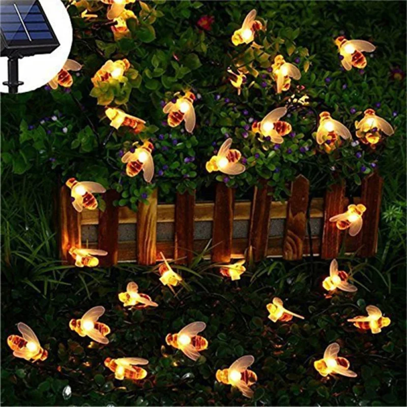 20 шт. светодиодный солнечный свет пчелы 5 м Рождественские огни мигающие на
