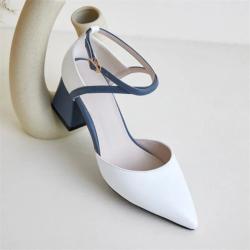 

Shoes Woman Pumps Chunky Heels Pointed Toe Buckle Strap Dress Shoes Female Party Shoe Summer Sandals