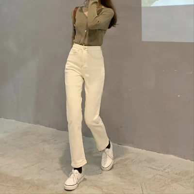 

Korean High Waist Straight Pants Trousers Women Zip-up Casual Fashion Ladies Pants 2020 Autumn Winter