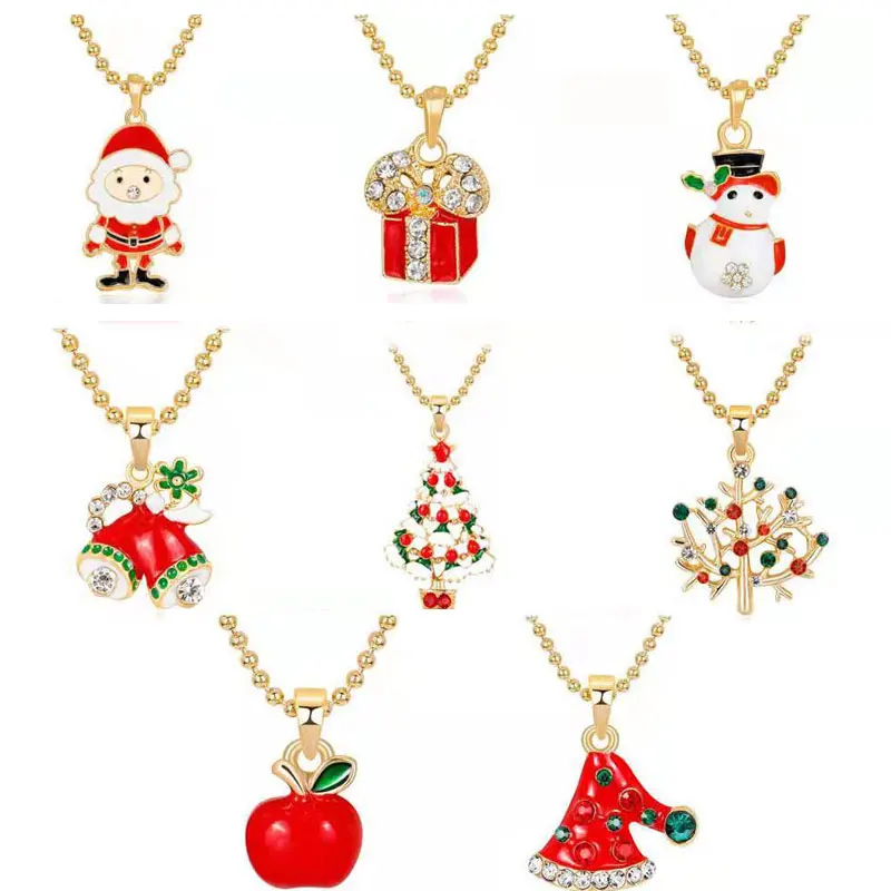 

2021 Christmas Necklace Men and Women Santa Claus Snowman Bell Peace Fruit Christmas Tree Christmas Hat Necklace Christmas Gift