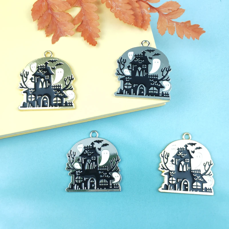 JeQue 10pcs Enamel Haunted House Halloween Ghost Charms DIY Jewelry Making Fashion Earring Necklace Bracelet Pendants Accessorie