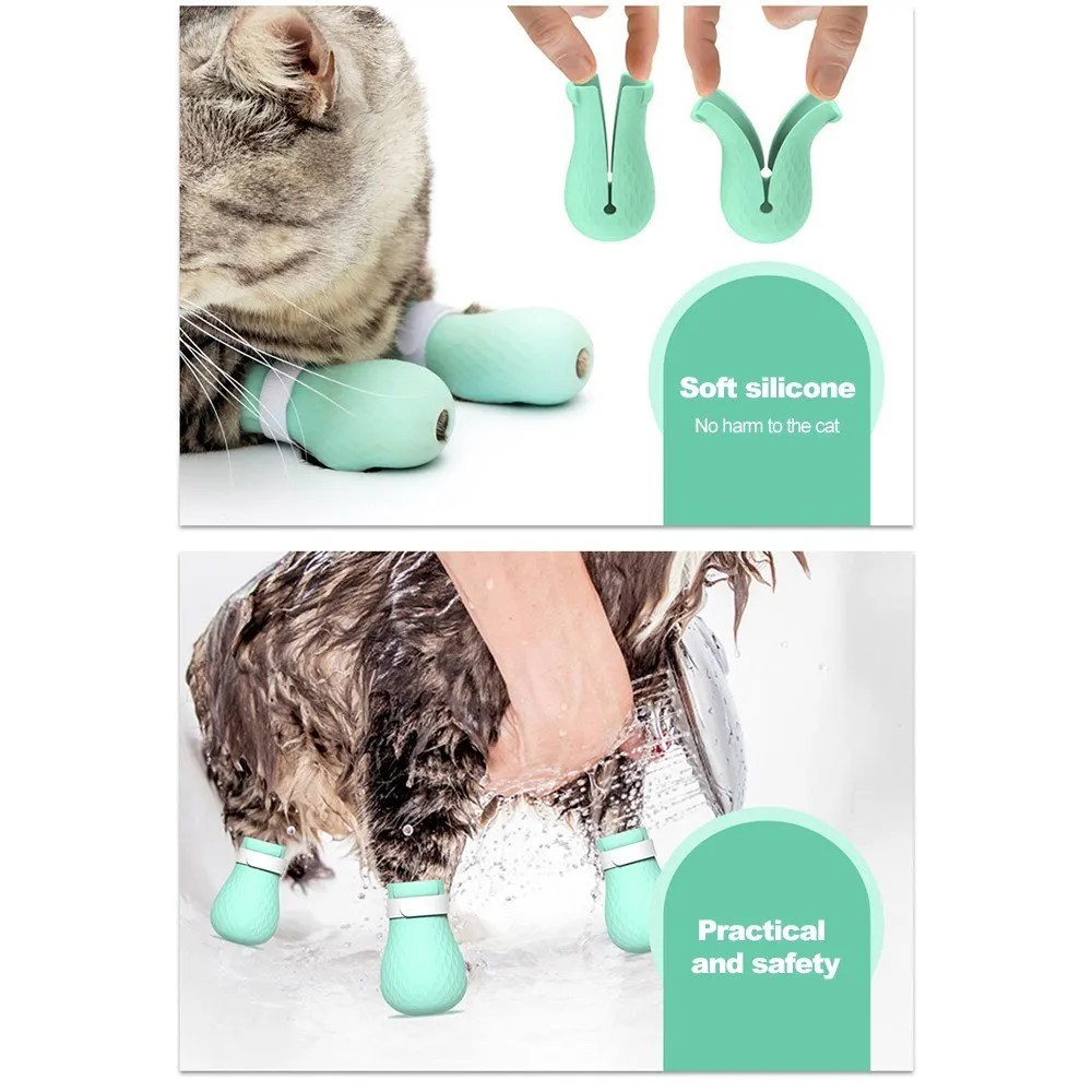 

Anti-scratch Cat Shoes 4PCS/Set Grooming Bag Pet Paw Protector for Bathing
