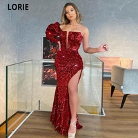 lorie shiny burgundy formal celebrity dresses mermaid plus size 2021 glitter sequined one shoulder v neck long prom party dress