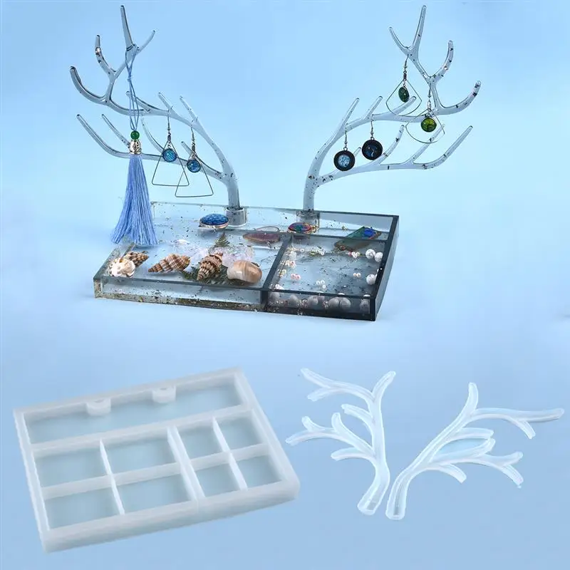 Jewelry Display Resin Mold Big Antler Tree Branch Rack DIY Resin Epoxy Silicone Mold Jewelry Tray Mold For Jewelry Making Tools
